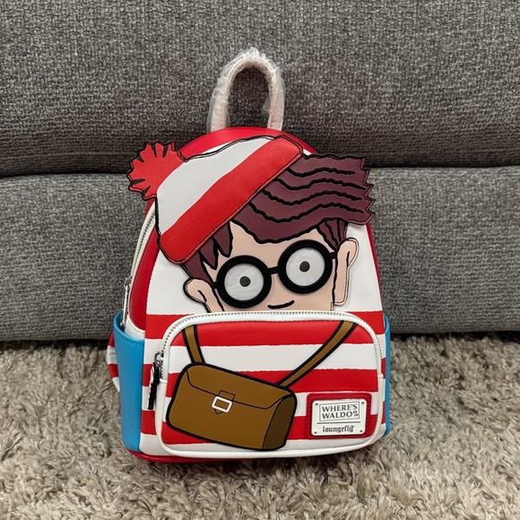 Loungefly Where's Waldo Red White and Blue Kids Backpack